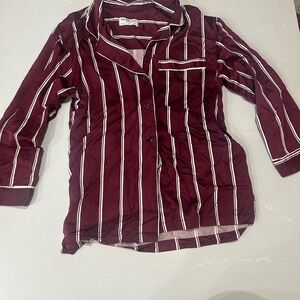Free People Burgundy & White Striped Button-Up Top